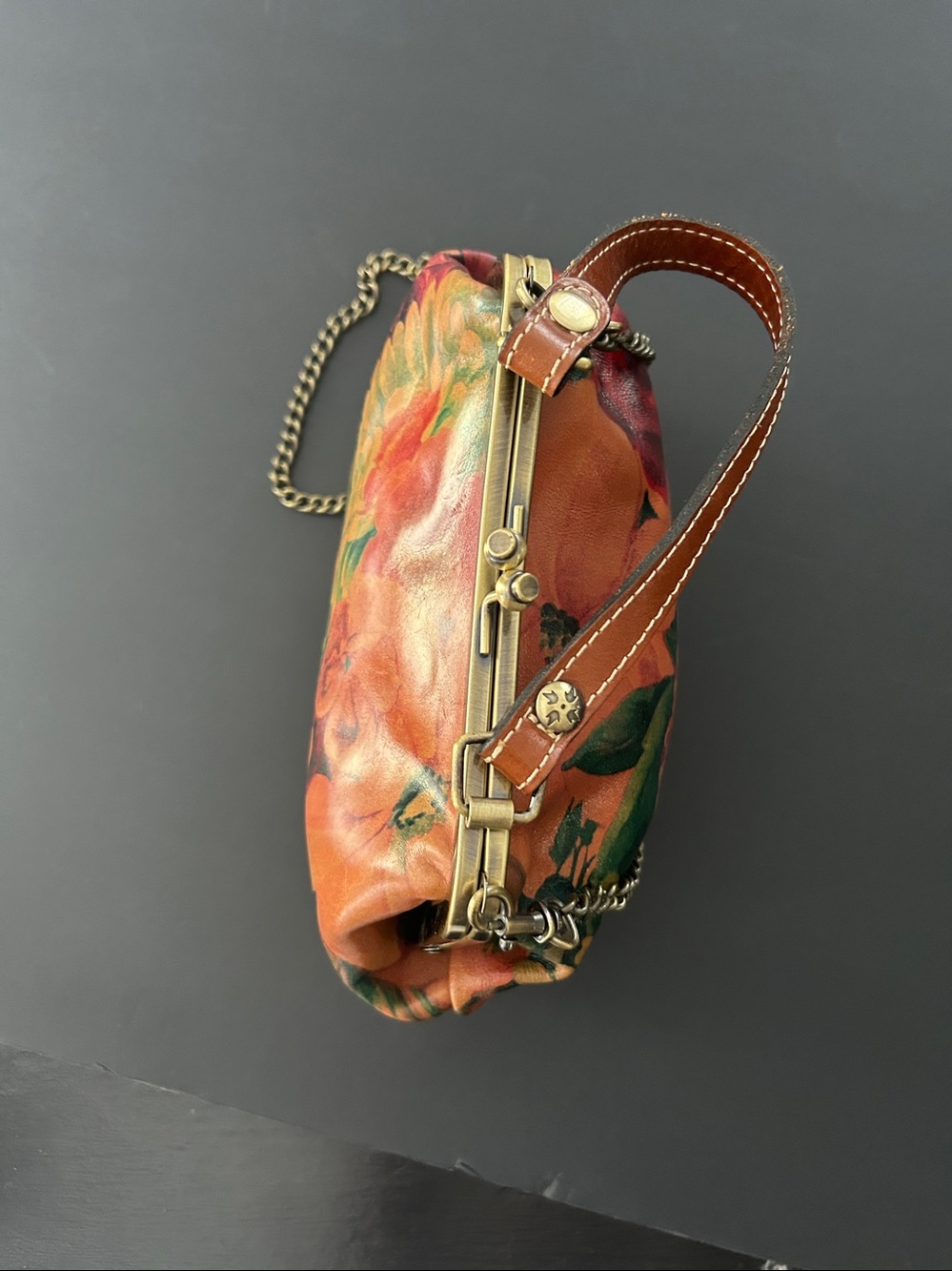 Patricia Nash Floral Orange Handbag with Chain Strap - Picture 7 of 8
